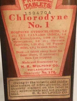 Antique Chlorodyne No.  1 Morphine Cannabis Indica Apothecary Pharmacy Bottle Rare 2