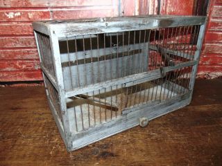 Antique Hand Made Wood,  Metal Big Bird Cage Primitive Rustic Shabby Usable