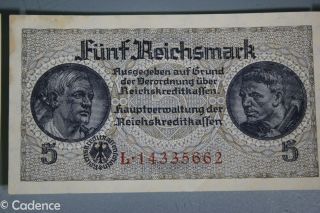 WW2 German 5 Marks Reichsmark Banknote Bill 3 Consecutive Serial Numbers UNC 3 3