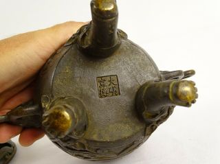 Antique Chinese Bronze Tripod Censer with Chimera Finial Marks to Base China 11
