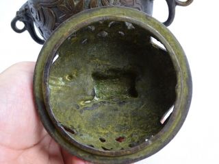 Antique Chinese Bronze Tripod Censer with Chimera Finial Marks to Base China 9