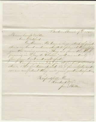 Whaling Document,  Letter: Grindstones For Whaling Vessels Swift & Allen 1868