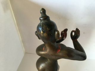 Old vintage bronze statue indian hindu love god krishna playing flute with wife 10