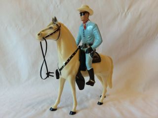 Vintage Lone Ranger & Silver Horse & Figure Hartland W/ Hat,  One Gun,  Saddle