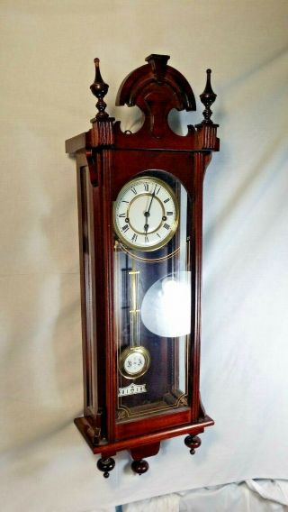 Haven Franz Herml Chiming Pendulum Wall Clock 36 " Wood W/ 3 Glass Panels