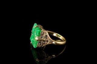 VINTAGE CHINESE CARVED APPLE GREEN JADE 14K RING A38500 4