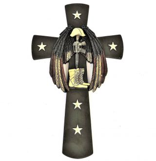 Fallen Soldier Cross US Military Angel Wings 13 1/2X8 1/2 inch Wall Hanging 2