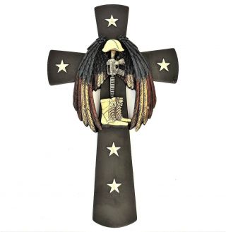 Fallen Soldier Cross US Military Angel Wings 13 1/2X8 1/2 inch Wall Hanging 5