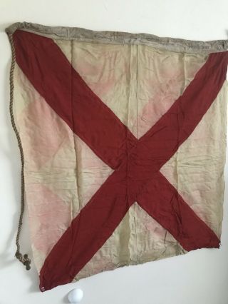 VINTAGE LINEN RED & TAN FLAG 34 x 38 w/ N.  Y.  MARKED ' V ' Great for Framing 10