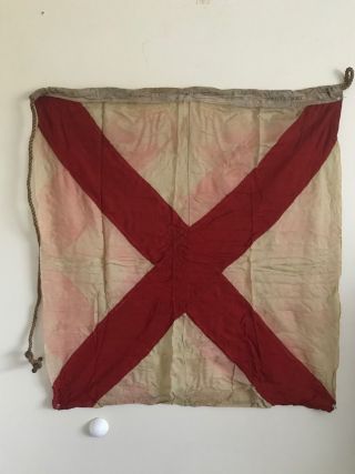 Vintage Linen Red & Tan Flag 34 X 38 W/ N.  Y.  Marked 