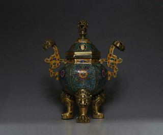 Large Fine Antique Chinese Xuande Mark Cloisonne Enamel Bronze Incense Burner