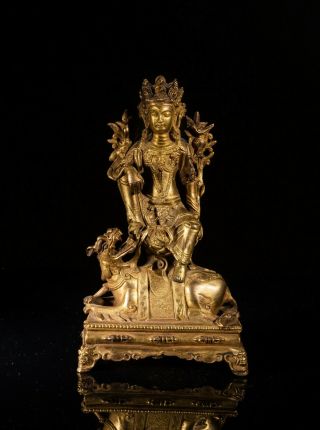 Chinese Antique/vintage Gilt Bronze Figure Of Buddha Manjusri