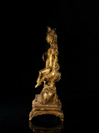 Chinese Antique/Vintage Gilt Bronze Figure Of Buddha Manjusri 2