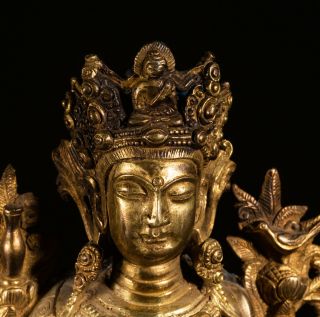 Chinese Antique/Vintage Gilt Bronze Figure Of Buddha Manjusri 6