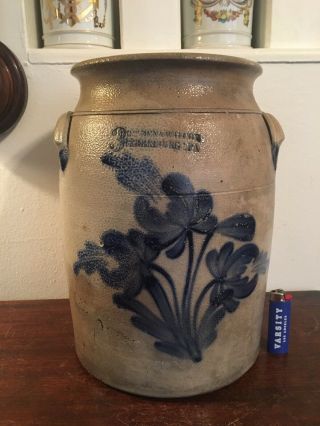 Cowden & Wilcox Harrisburg,  Pa Salt Glazed 3 Gal Stoneware Crock Cobalt C 1870