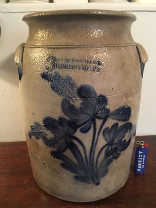 Cowden & Wilcox Harrisburg,  PA Salt Glazed 3 Gal Stoneware Crock Cobalt c 1870 2