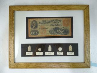 Antique Civil War Era Monongahela Valley Bank Note $5 Bullet Set Dollar Bill Vtg
