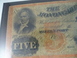Antique Civil War Era Monongahela Valley Bank Note $5 Bullet Set Dollar Bill Vtg 2