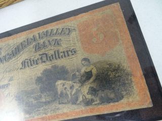 Antique Civil War Era Monongahela Valley Bank Note $5 Bullet Set Dollar Bill Vtg 3