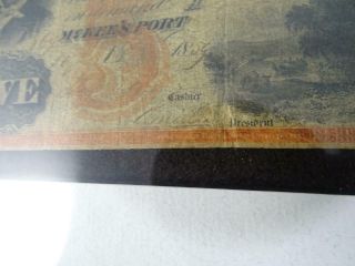 Antique Civil War Era Monongahela Valley Bank Note $5 Bullet Set Dollar Bill Vtg 5