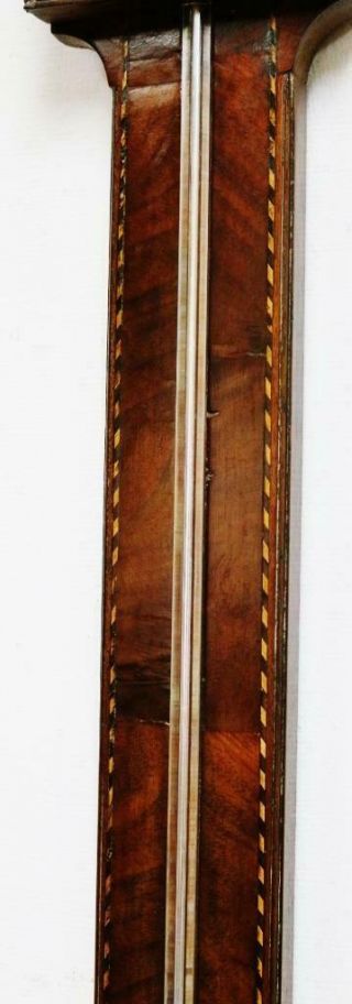 Fine Quality Antique English Inlaid Mahogany Stick Wall Barometer & Thermometer 7