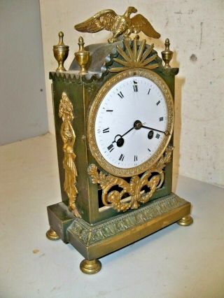 Mini Bronze & Brass French Clock W Eagle