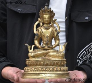 Old Tibet Buddhism Bronze Gilt Amitabha Buddha Kwan - Yin Guanyin Amitayus Statue