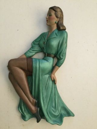 Movie Star Pin Up Fugure Wall Plaque Deco 40s Style Chalkware