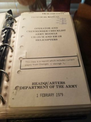 Flight Crew Check Lists UH - 1D /H and EH - 1H helicopter pilot binder 1979 3
