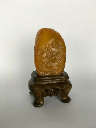 Antique Chinese Shoushan Stone Carving With Stand