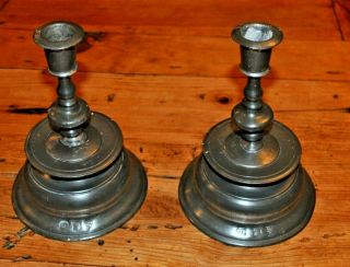 Rare Pair 18th C English Pewter Candlesticks Old Surface Hallmarked