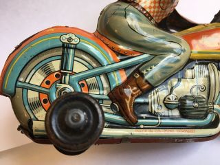 VINTAGE 1940 ' s 50’s GERMAN TECHNOFIX TIN WINDUP MOTORCYCLE TOY 15 4