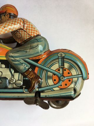 VINTAGE 1940 ' s 50’s GERMAN TECHNOFIX TIN WINDUP MOTORCYCLE TOY 15 6