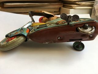 VINTAGE 1940 ' s 50’s GERMAN TECHNOFIX TIN WINDUP MOTORCYCLE TOY 15 8