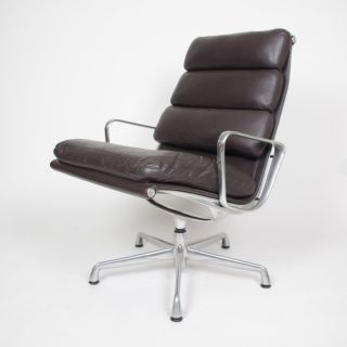 Eames Herman Miller Soft Pad Aluminum Group Lounge Chair Brown Leather