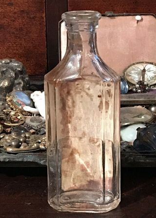 Old Antique Vtg Pharmacy NYC Glass Poison Skull Crossbones Bottle Paper Label 4