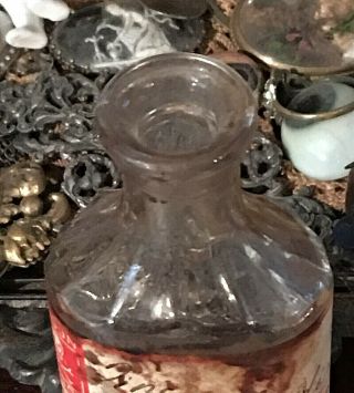 Old Antique Vtg Pharmacy NYC Glass Poison Skull Crossbones Bottle Paper Label 5