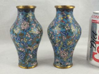 Pair 19th C Chinese Cloisonne Turquoise Floral Shaped Vases
