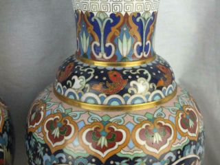 QUALITY PAIR 20TH C CHINESE CLOISONNE SHOULDERED GOLDFISH VASES ON STANDS 4