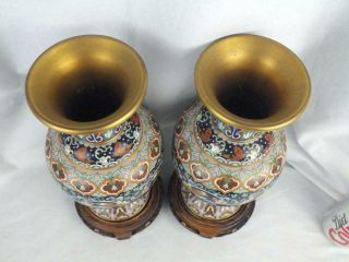 QUALITY PAIR 20TH C CHINESE CLOISONNE SHOULDERED GOLDFISH VASES ON STANDS 5
