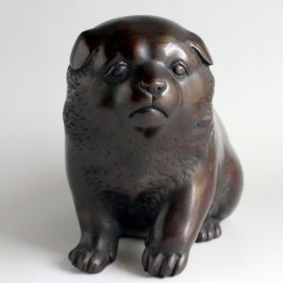 Antique Japanese Meiji Puppy Dog Bronze Statue Okimono 3.  1kg 6.  8 Pund
