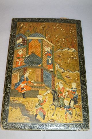 Islamic Persian Painting Illuminated Manuscript Book Cover Papier Mache Lacquer 7