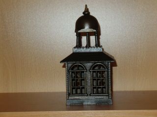 Rare Old Cast Iron Still Bank.  Building with Belfry.  Japanning WOW 5