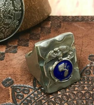 Vintage Us Marine Corp Ring (mexican Biker Style) Old Corp Pre - Ww2