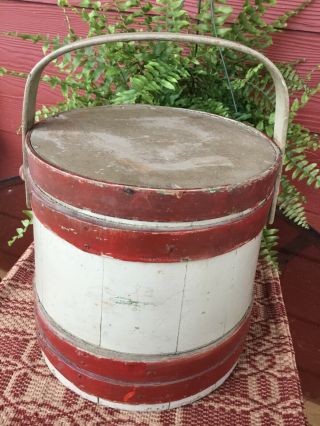 Antique Primitive Firkin Old Red And White Paint