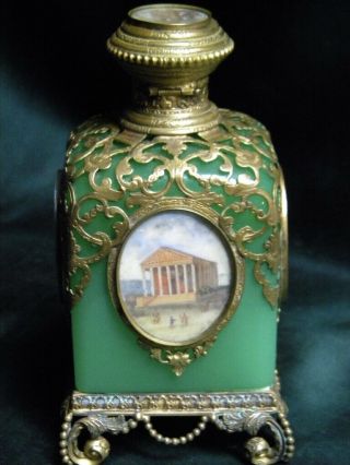 Palais Royal 19th Century French Perfume Bottle Gilt Brass & Green Blown Glass 2