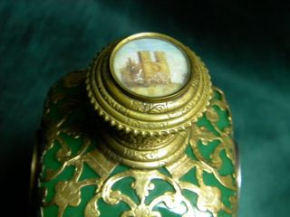 Palais Royal 19th Century French Perfume Bottle Gilt Brass & Green Blown Glass 4