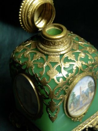 Palais Royal 19th Century French Perfume Bottle Gilt Brass & Green Blown Glass 6
