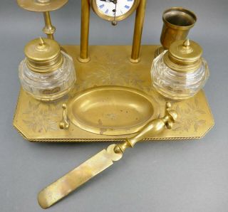 Fine Antique Austrian Bronze Service Bell Desk Set W/ Clock Inkwell Match Holder 4