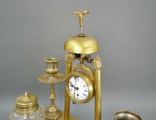 Fine Antique Austrian Bronze Service Bell Desk Set W/ Clock Inkwell Match Holder 7